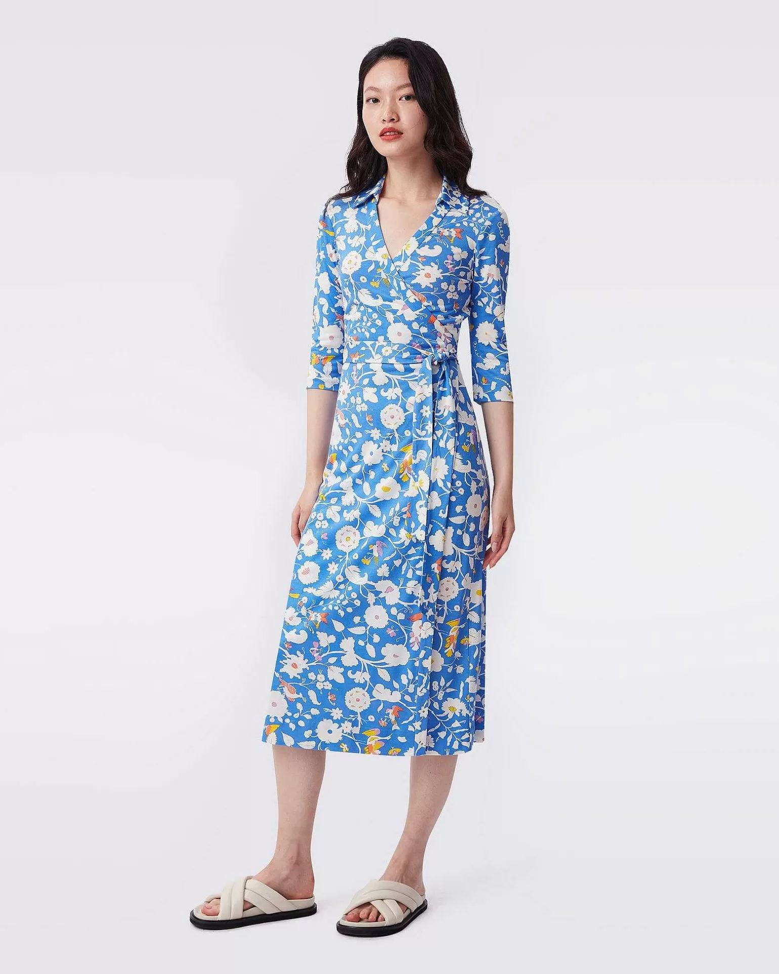 Cheap Diane von Furstenberg Abigail Silk Jersey Midi Wrap Dress I Signature Blue Fortuna