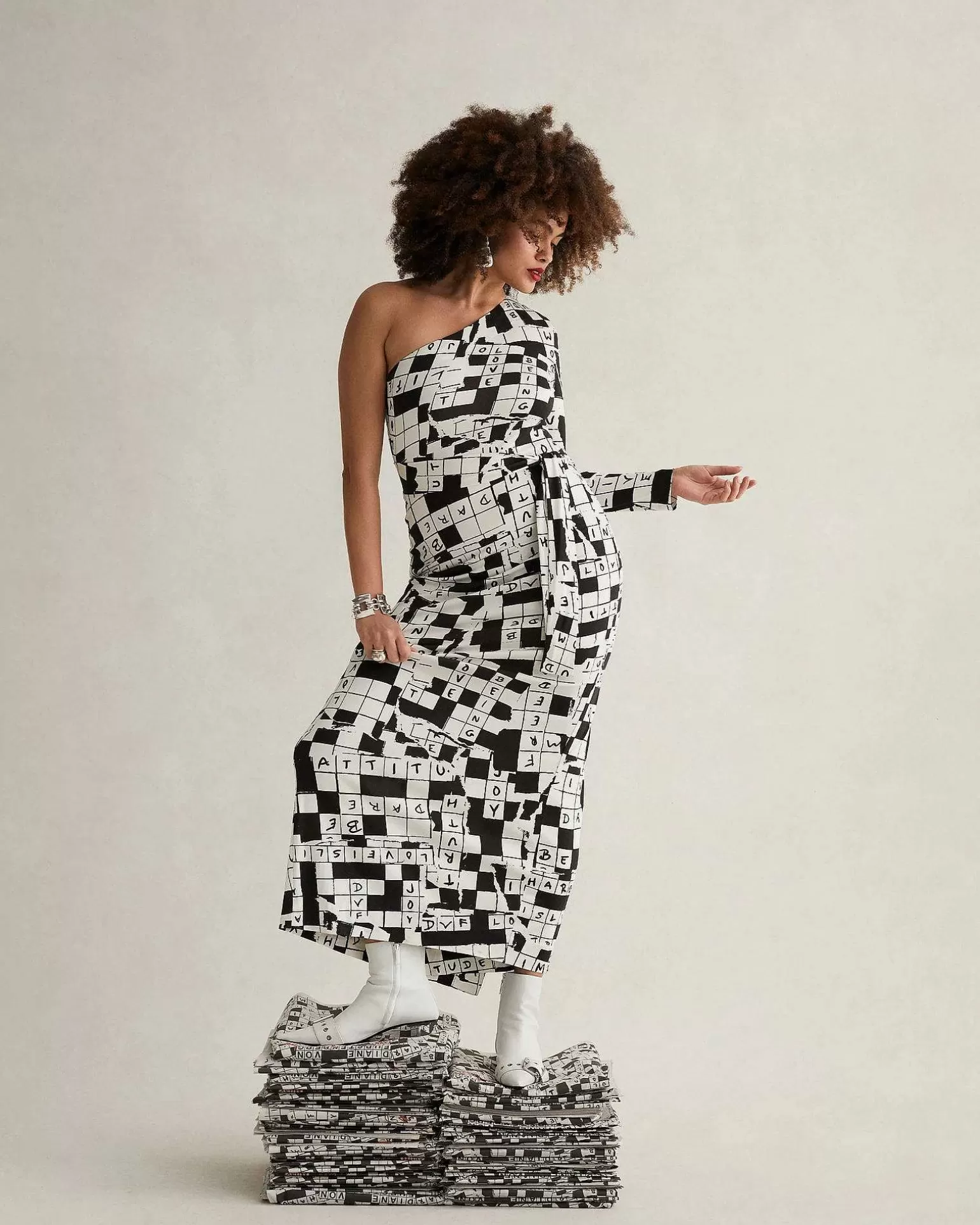 Flash Sale Diane von Furstenberg Coco Silk Jersey Kjole I Dvf 50Th Crossword Ivory