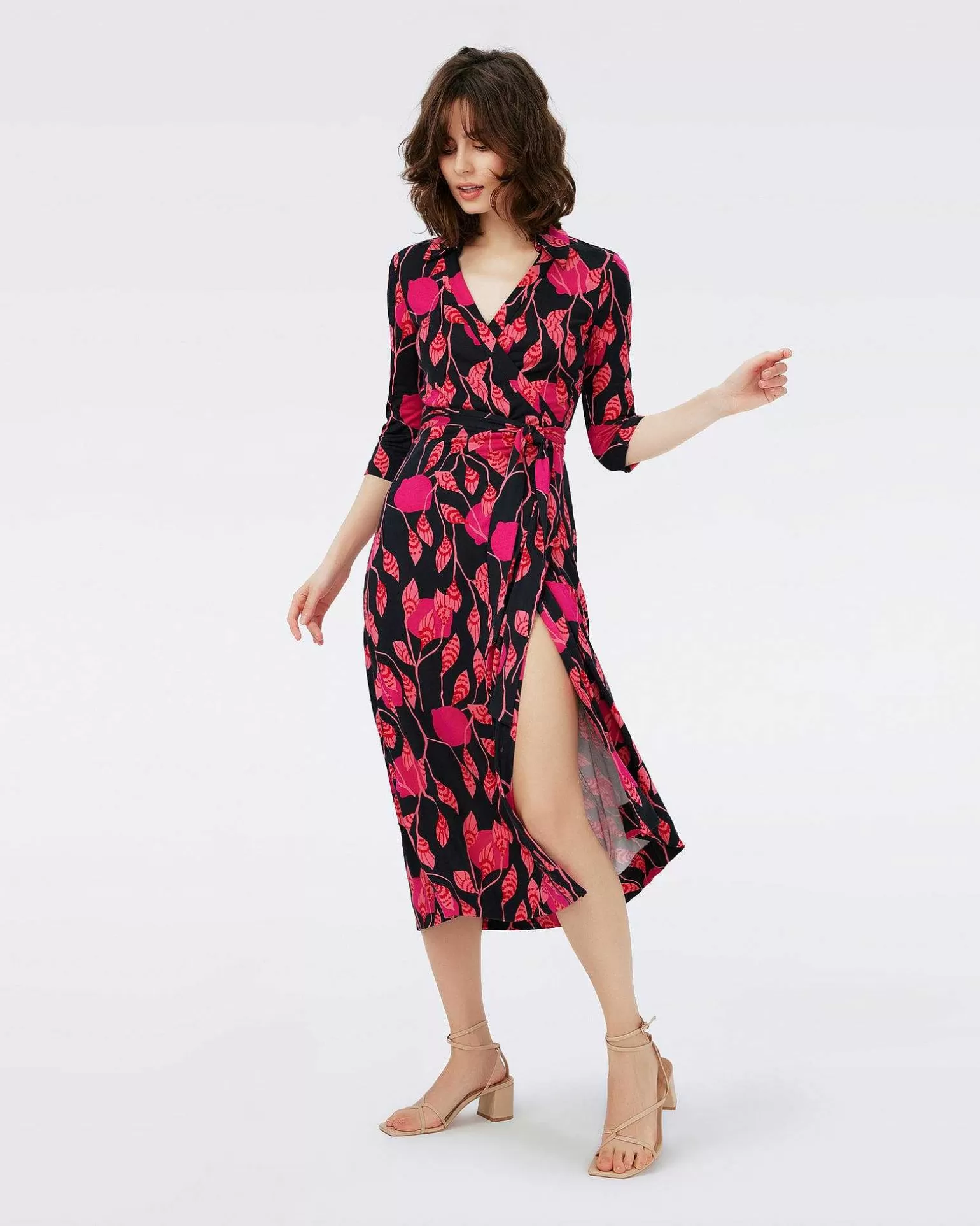 Clearance Diane von Furstenberg Dvf Abigail Midi Kjole I Lanterne Blade Posion Pk Lg