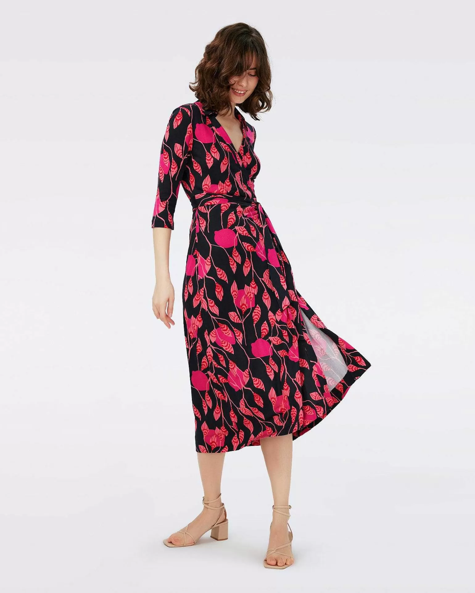 Clearance Diane von Furstenberg Dvf Abigail Midi Kjole I Lanterne Blade Posion Pk Lg